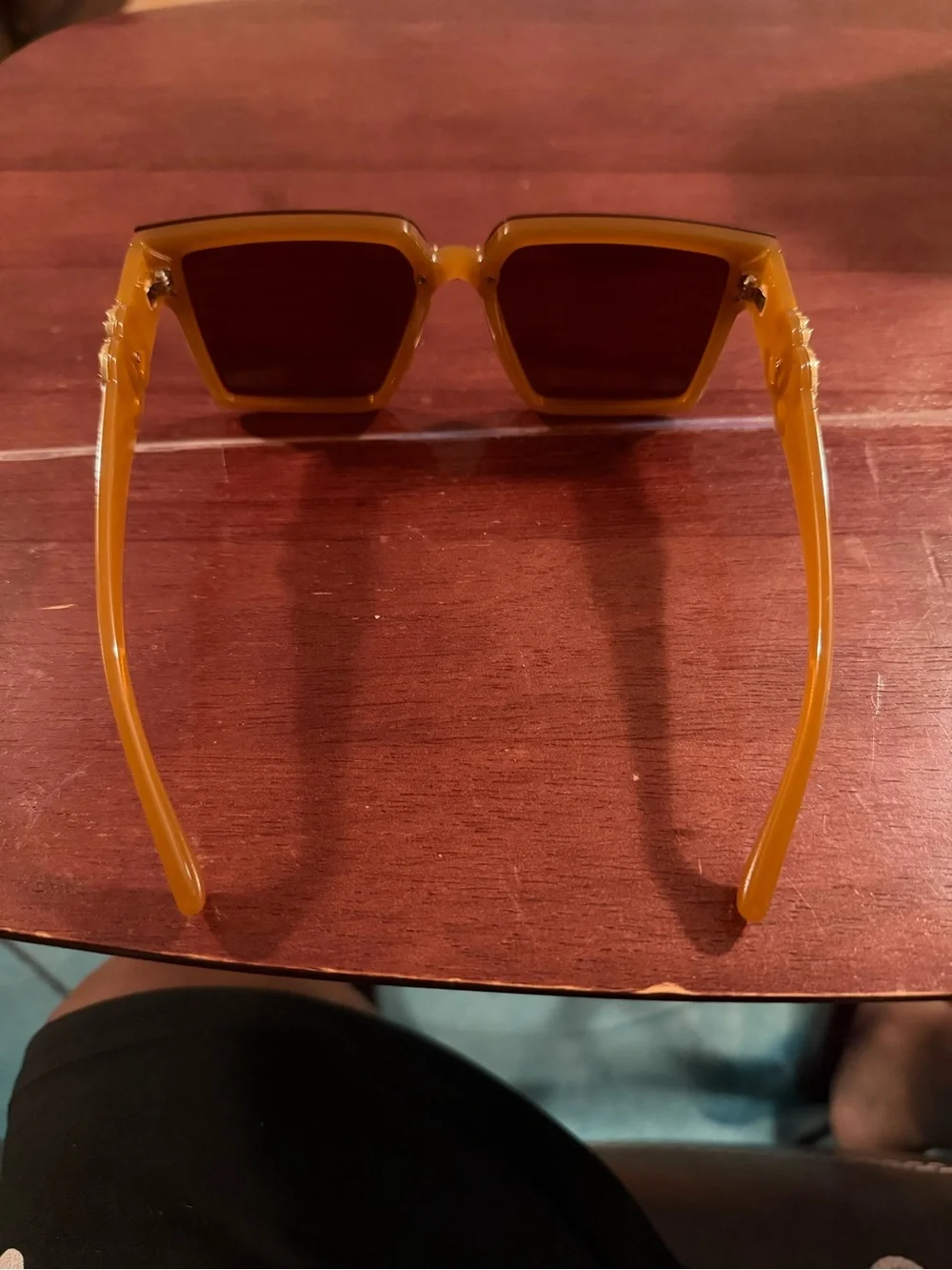 CHANEL Square Sunglasses with Amber Frame and Brown Lenses